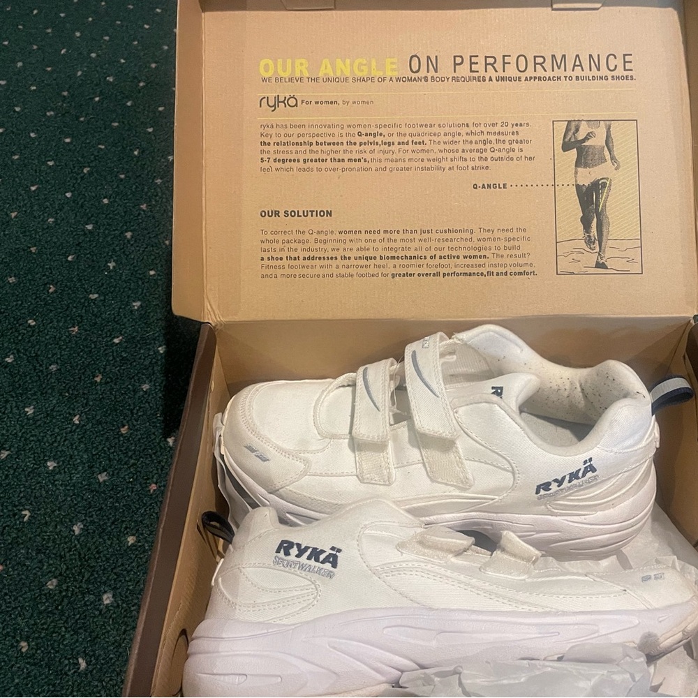 Running/walking shoes. White. Straps. Size 8. Slightly used.